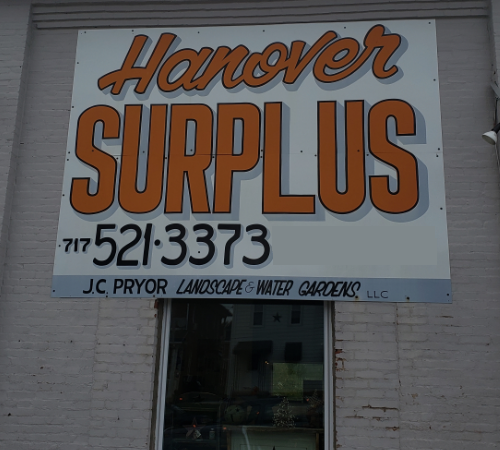 Hanover Surplus Store and Landscape Supply Yard Hanover PA 17331 offers tools, hardware, home decor, furniture, custom kitchens, custom cabinets, vanities, doors, windows, composite decking, molding, trim, rough cut lumber, rubber roofing, flooring, building materials, landscape materials, black mulch, brown mulch, red mulch, mushroom mulch, sifted top soil, crusher runs, #57, #8, Delaware river stone, ocean stone, landscape stone, quarry stone, masonry sand, screenings.